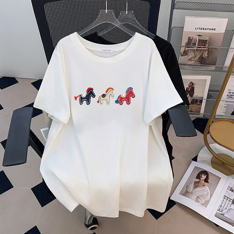 Embroidery Cotton Shirt - Camiseta Feminina Plus Size 170Kg com