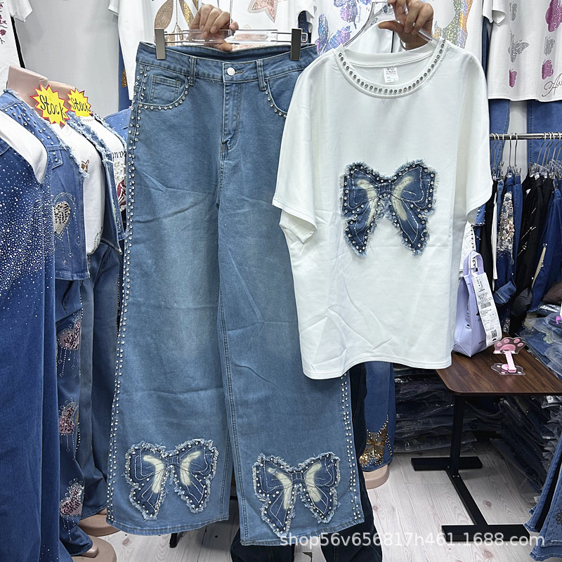 Embroidery Cotton Shirt - Nova primavera verão solto feminino conjunto