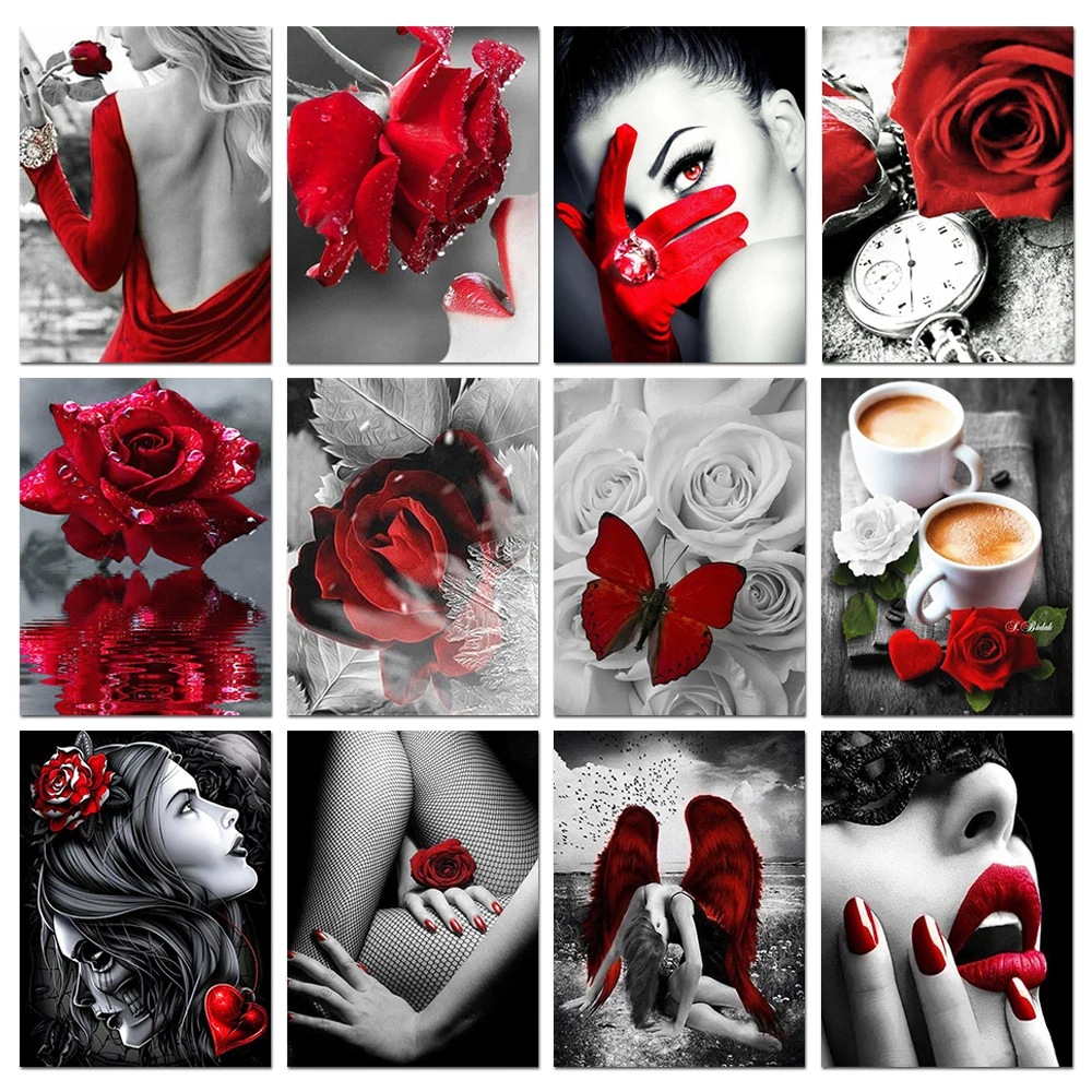 Embroidery Rose - Pintura de diamante 5D, tema floral,