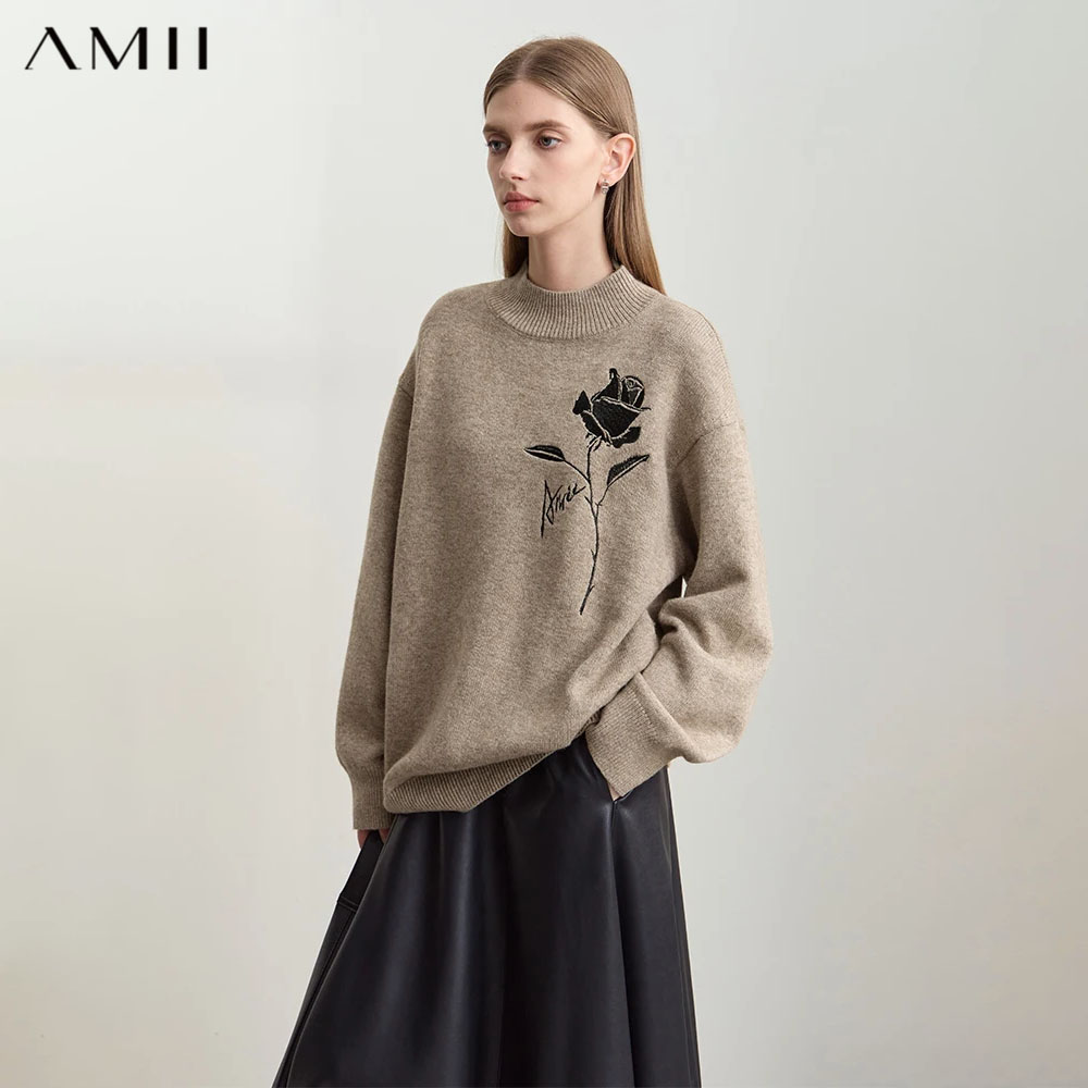 Embroidery Rose - Suéteres Amii para Outono Inverno, Roupas