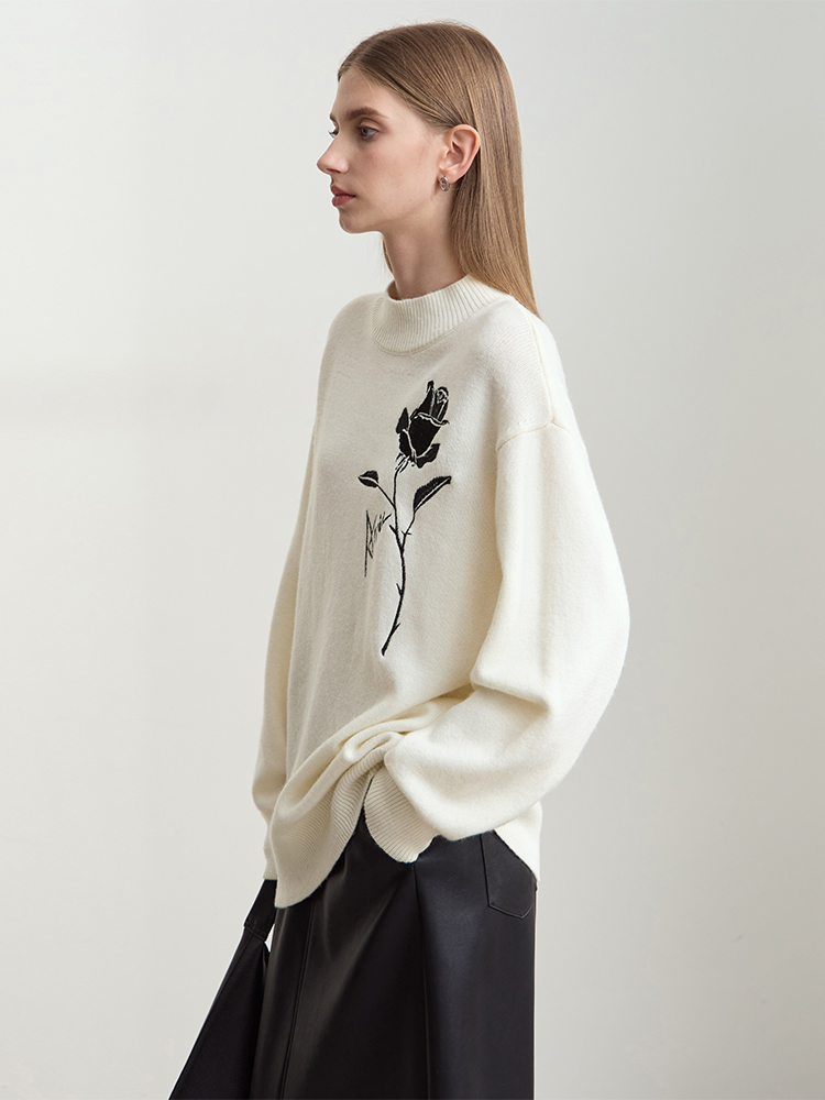 Suéteres Amii para Outono Inve - Embroidery Rose avaliação e preço